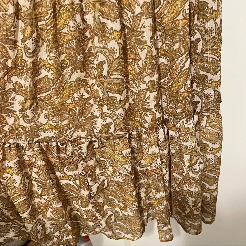 Moon River Golden Cream High neck Long Sleeve Paisley Floral Print MIDI Dress XS - Image 5