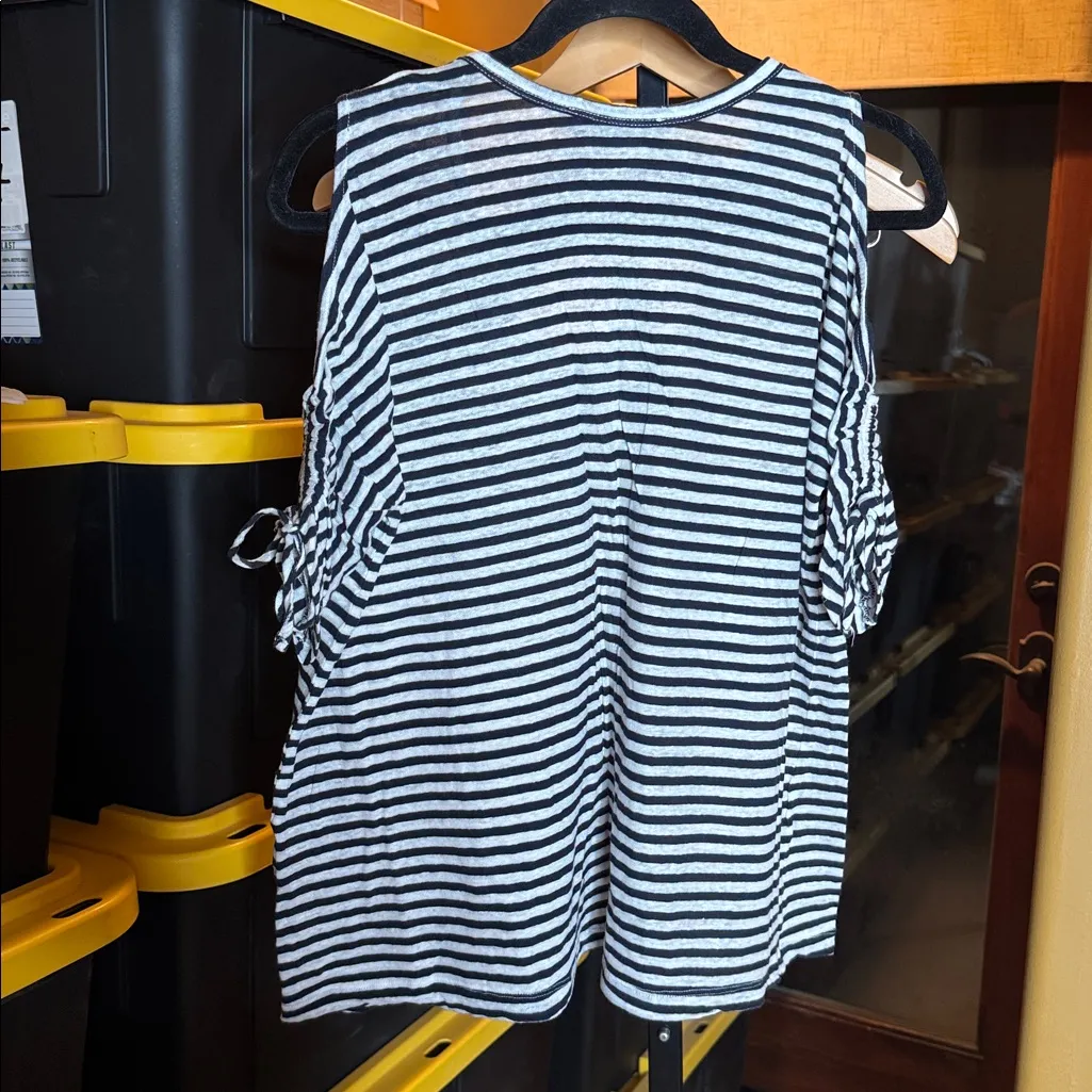 ALL SAINTS Harper Striped Cold-Shoulder Tee Navy / White Size Small - Image 8