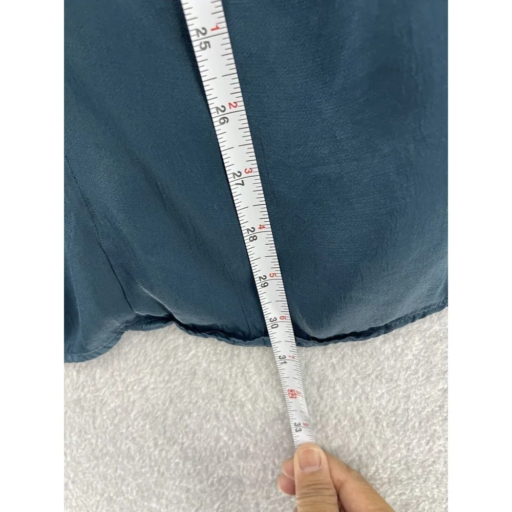 ZARA Women's Dress Solid Teal Long Sleeve V Neck Size Medium Ruched Front - Image 9