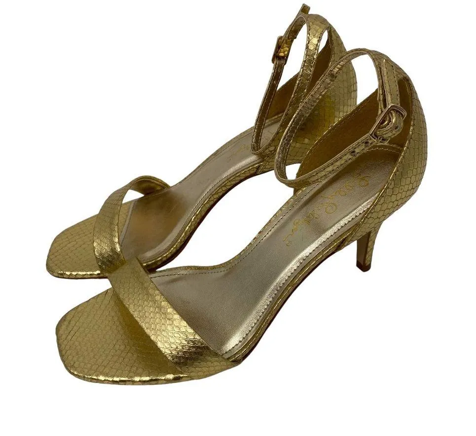 Lilly Pulitzer Natalie Sandals Ankle Strap Gold Metallic Genuine Leather 7.5M - Image 2