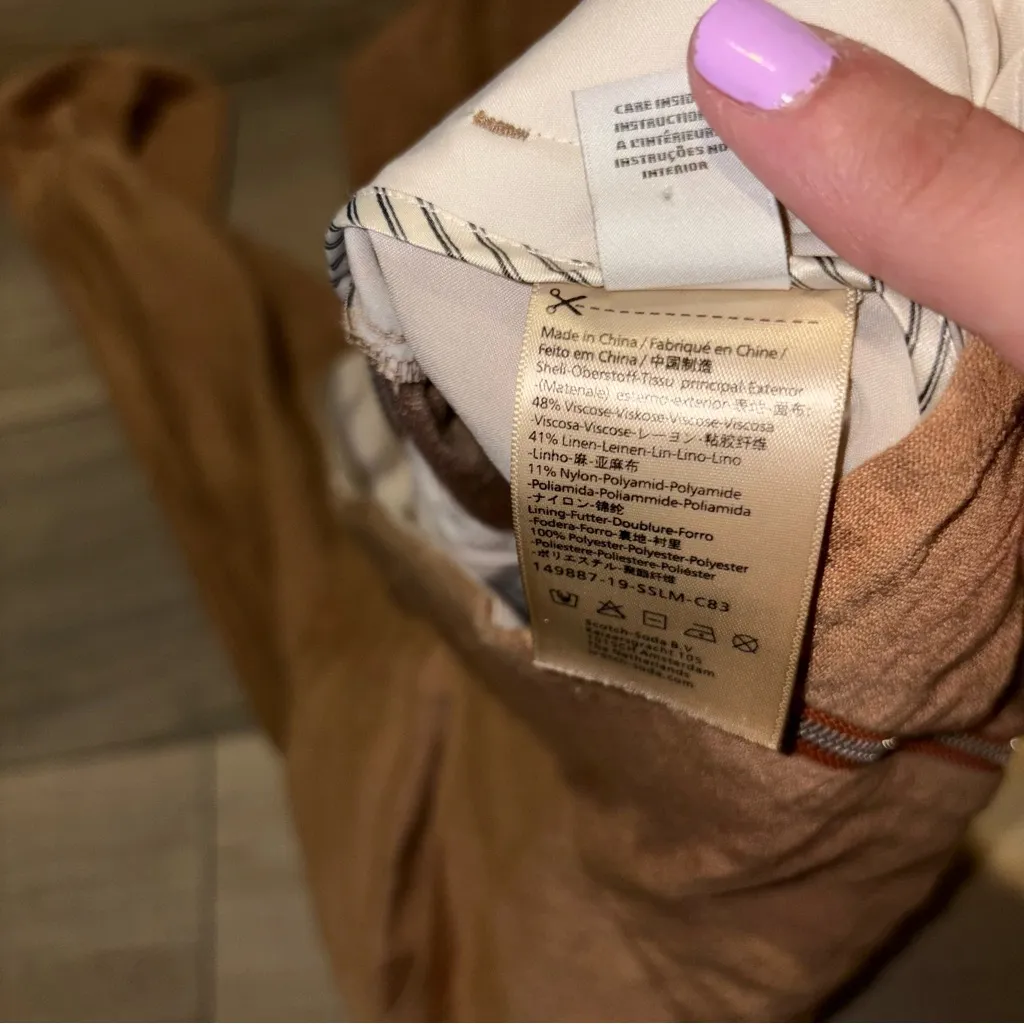 Scotch & Soda linen zip front trouser pants straight leg brown size medium - Image 6