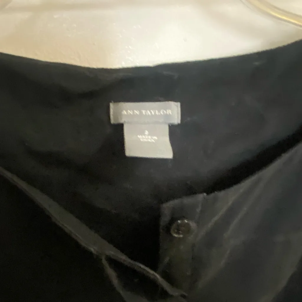 Ann Taylor Womens Black Shirt Midi Dress Size 2  Bust 34” Button Down Cap Sleeve - Image 2