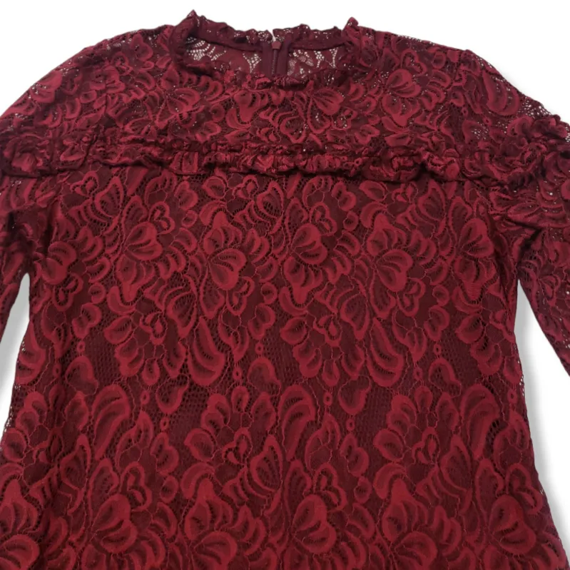 Laundry by Shelli Segal  Dress Size 6 Women's Lace Dress Long Sleeve Floral Lined Burgundy  - Image 3