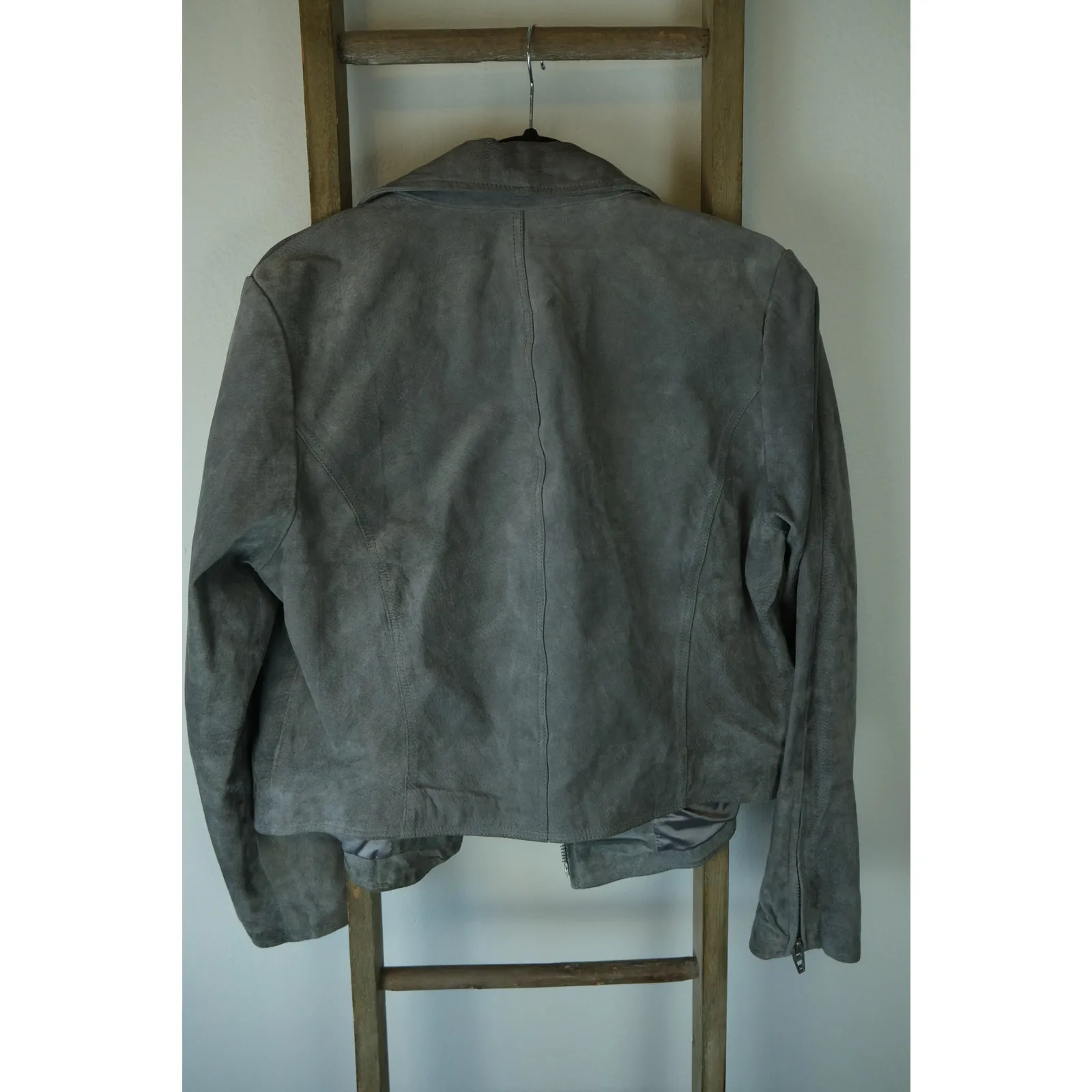 BLANK NYC Suede Moto Leather Jacket Silver Gray Cropped Lined Womens XL - Image 5
