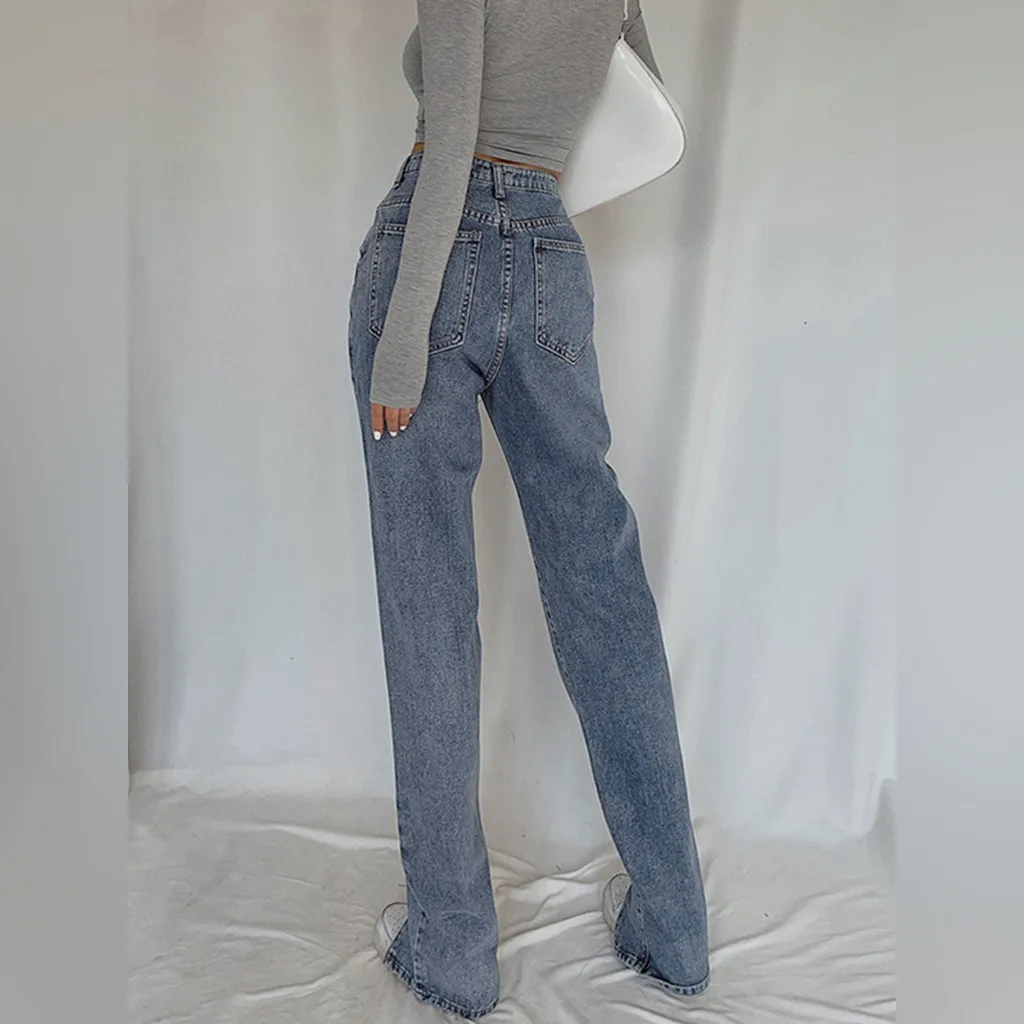 NEW Commense Classic Straight Leg Jeans Split Hem Blue sz Medium - Image 4
