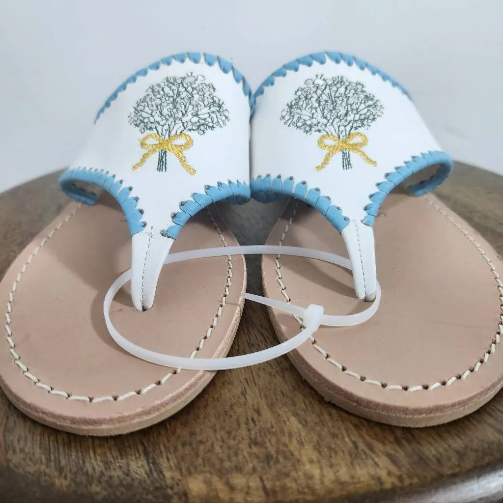 Jack Rogers Baby’s Breath Embroidered Leather Flip Flops Size 7 Preppy Sandal - Image 2