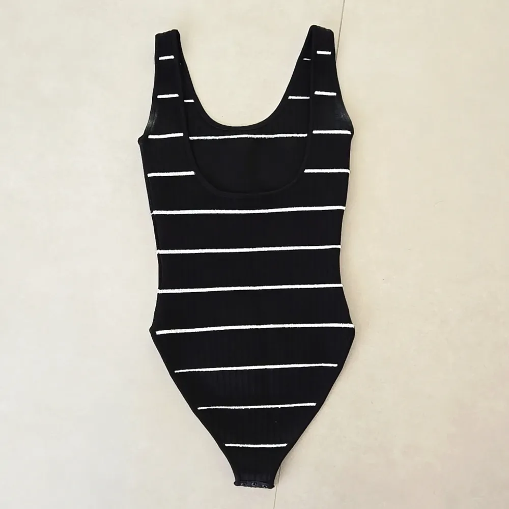 Balmain Black and White Striped  Knitted Bodysuit - Image 2