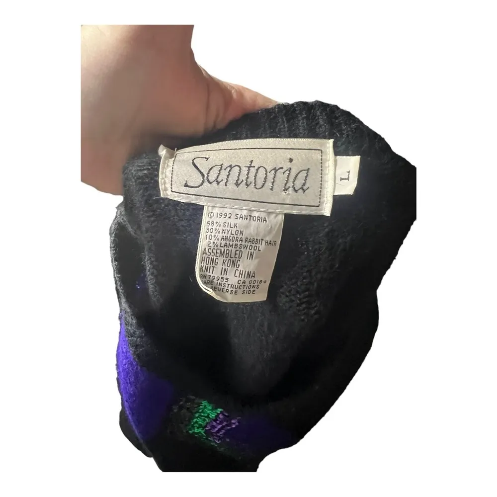 Vintage 80s Sequin Sweater | Bold Geometric Design | Statement Piece Mardi Gras Size L - Image 2