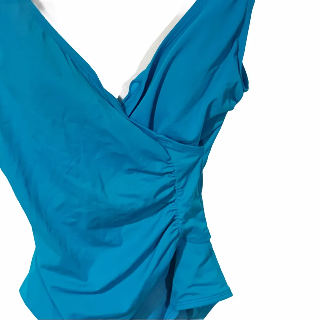 Jantzen Swimwear‎ Size 10 Blue Ruched One Piece Swim Suit - Image 4