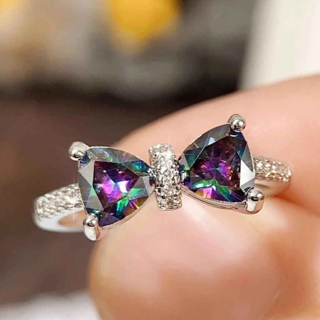Butterfly Bow Cubic Zirconia Accent Silver Plated Ring sz 7 - Image 4