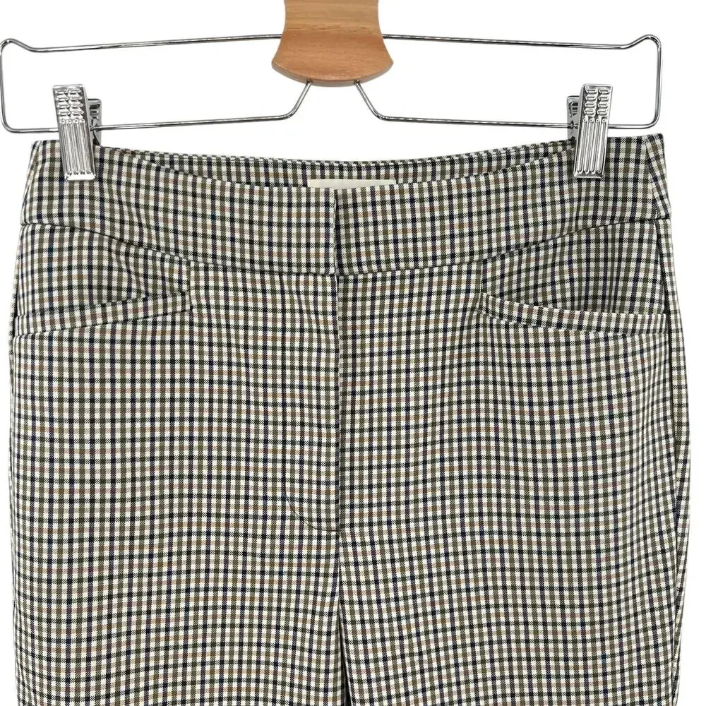 Anthropologie‎ Maeve Plaid Crop Dress Pants Check Print Brown Navy Blue Size 0 - Image 4
