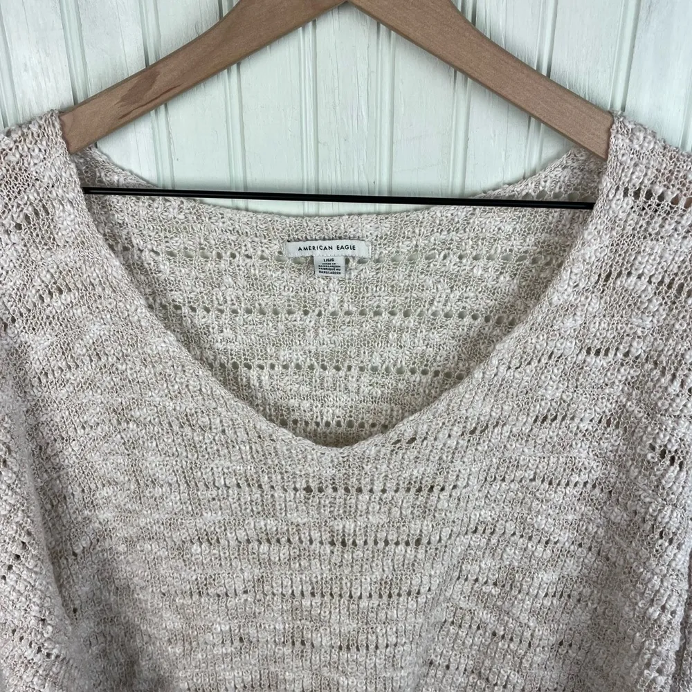 American Eagle Open Knit Crochet Side Split Hem Sweater Size Large Beachy Boho - Image 3