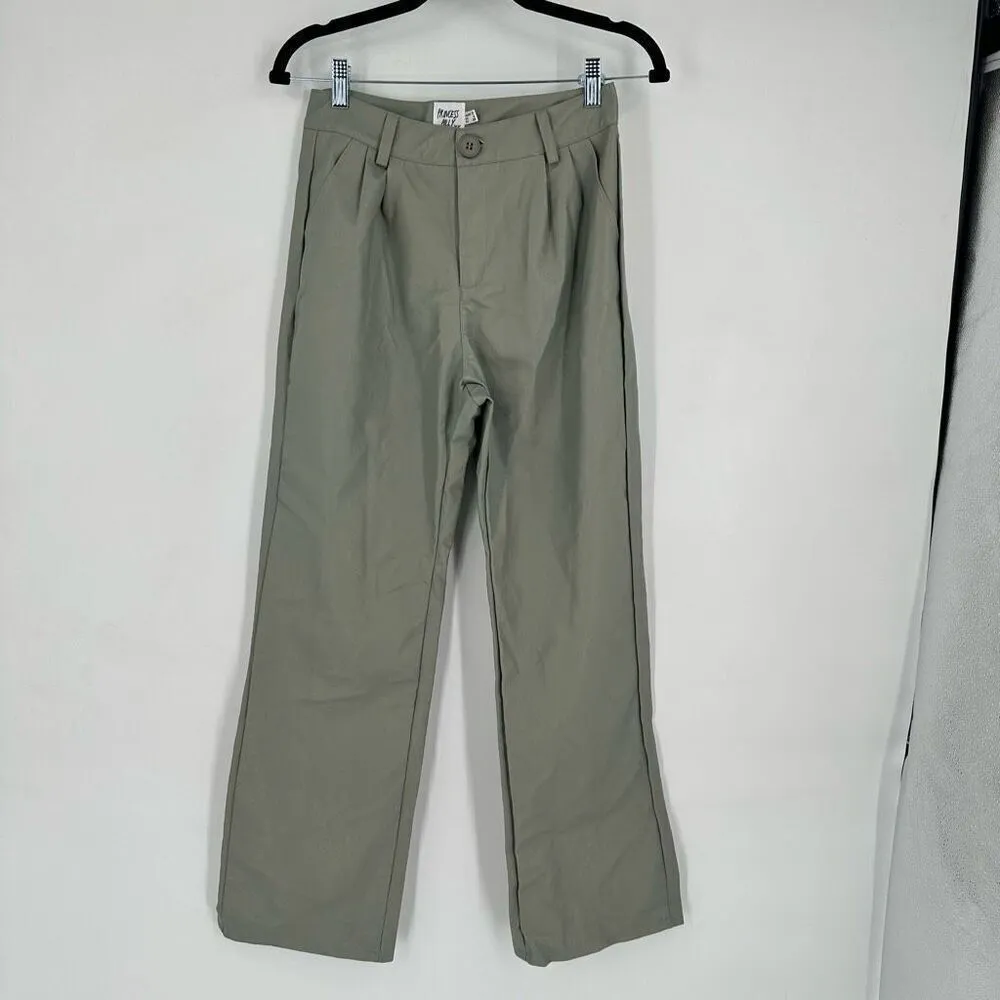 Princess Polly Women's Pleated High Rise Charly Straight Pants Sage Green Size 6 - Image 2