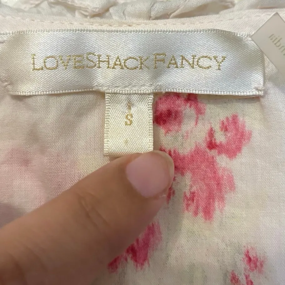 Love Shack Fancy 100% Cotton White Pink Floral Ruffle Mini Dress Size Small - Image 4