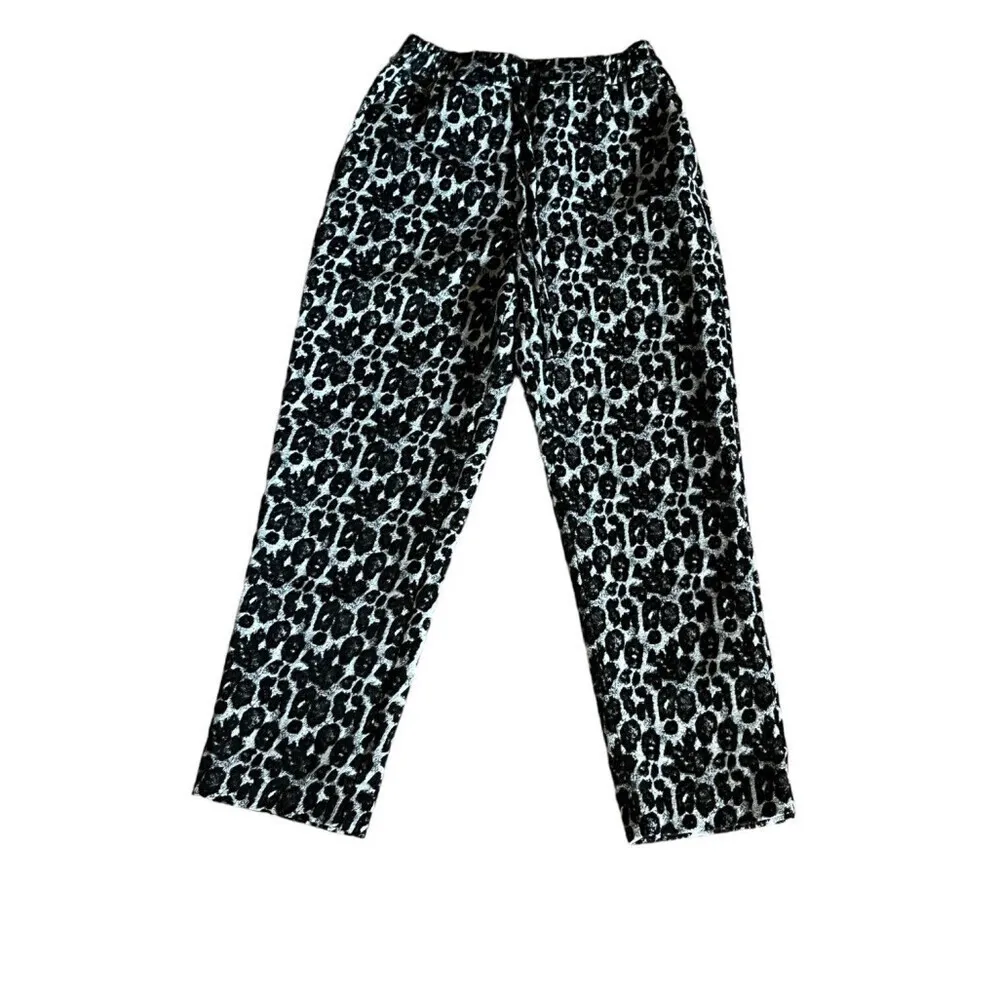 ZARA Women’s Black Gray Leopard Print High Waist Wide Leg Pants XS Cropped - Image 2