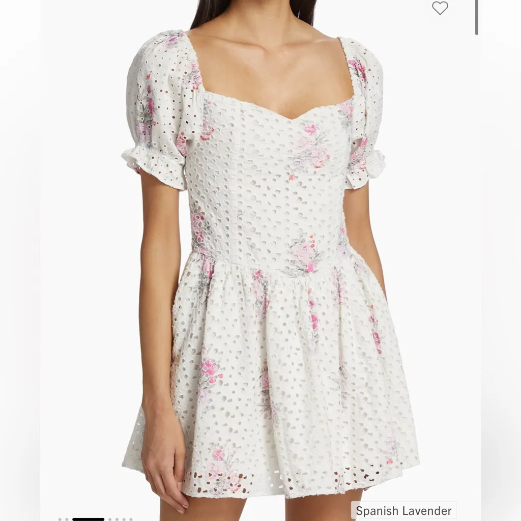 Loveshackfancy Altima Floral Eyelet Minidress Puff Sleeve Dress white pink - Image 3