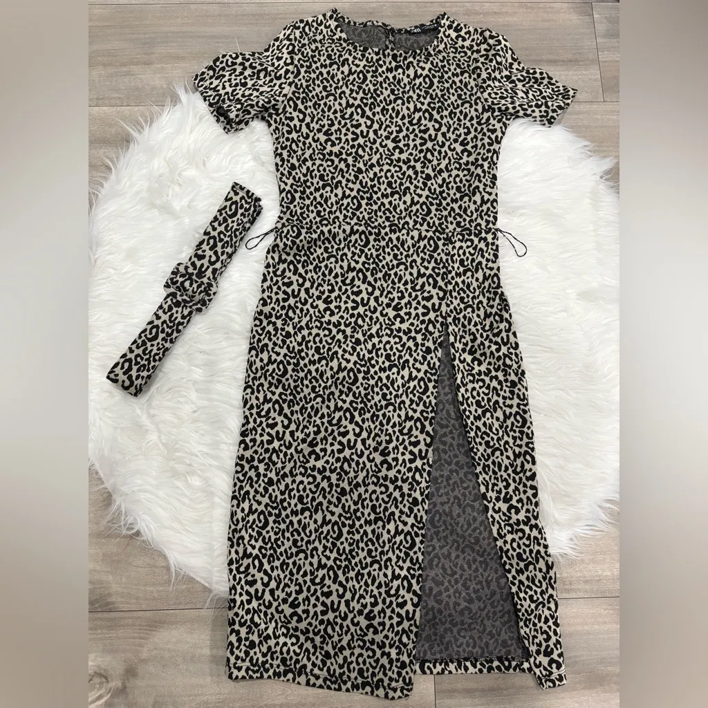 Zara Black and Cream Leopard Print Dress Size S - Image 2