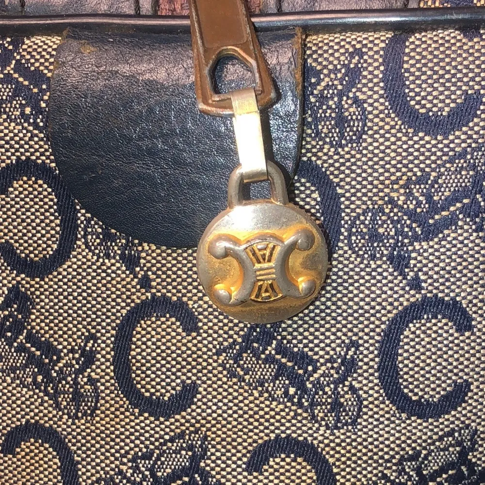 CELINE Navy Blue and Grey Monogram Boston Carry On Overnight Travel Bag 30cm - Image 11