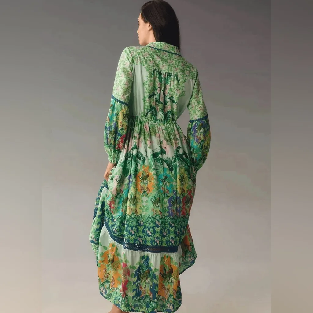 Anthropologie Long-Sleeve Printed Maxi Shirt Dress Jungle Print - Image 4