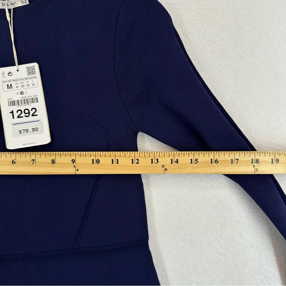 NWT Zara Knit Skater Sweater Long Sleeve Dress Womens Medium Blue - Image 6