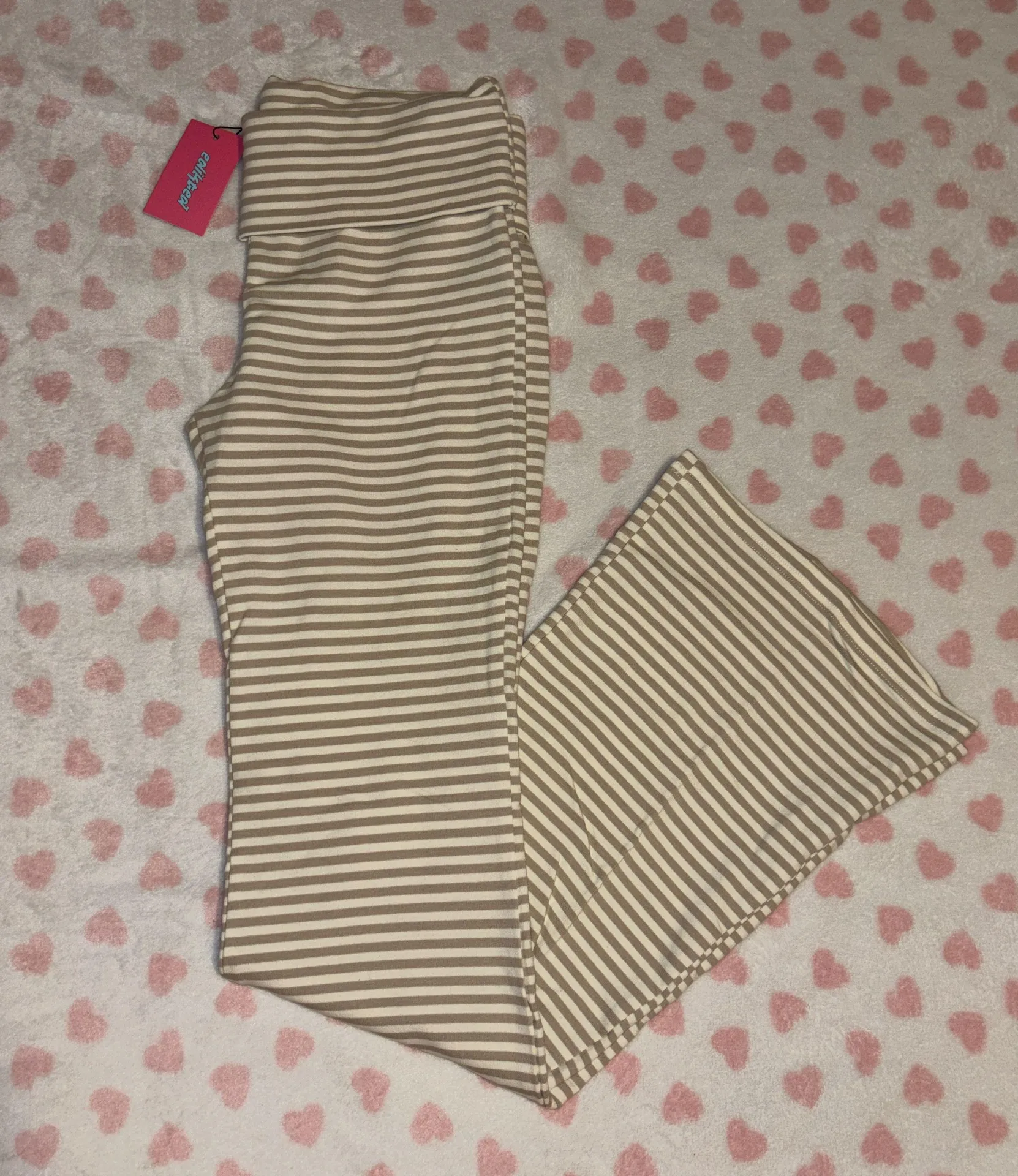 striped flare leggings fold over beige Size small - Image 3