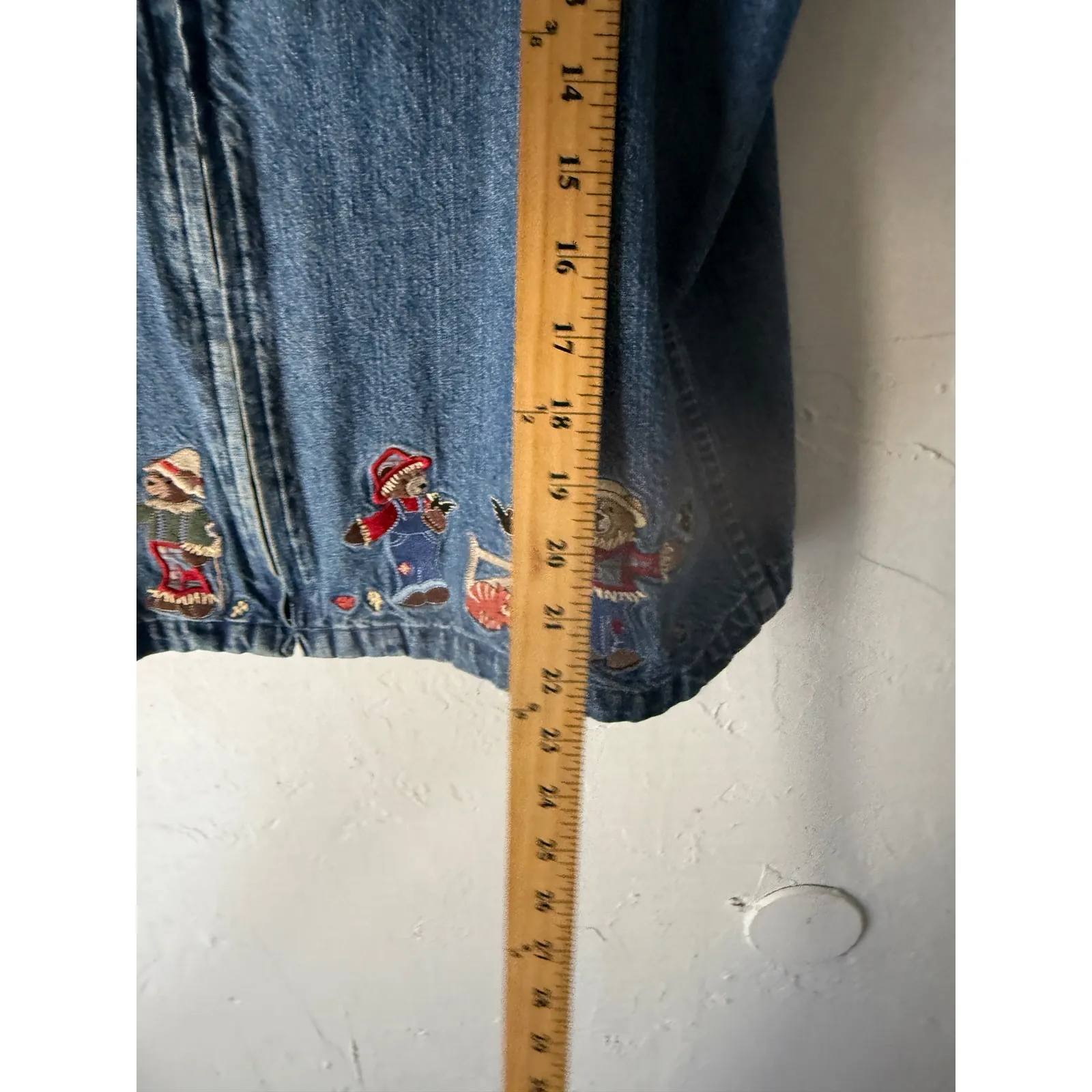 Christopher Banks Vintage 90s Denim Vest Embroidered Teddy Bears Fall Autumn  L - Image 9