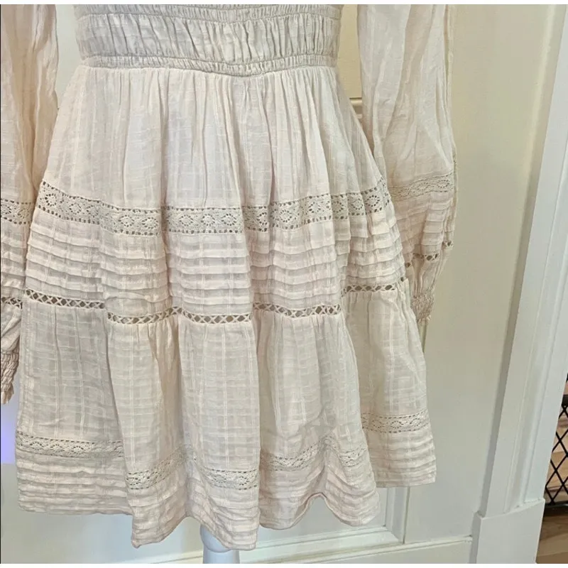 American Eagle elegant cream cotton long sleeve mini dress size small. - Image 4