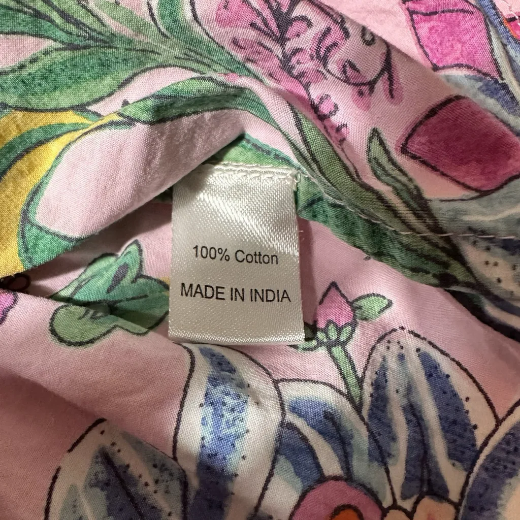 Banjanan Scorpio Dress Tree Of Life Pink Multi Mini Ruffle Tiered LG Poplin EUC - Image 12