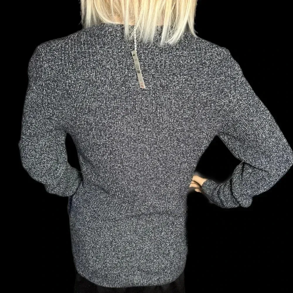 NWT TALBOTS Woven Knit Sweater 100% Cotton Long Sleeve Navy Crew Pullover Small - Image 4