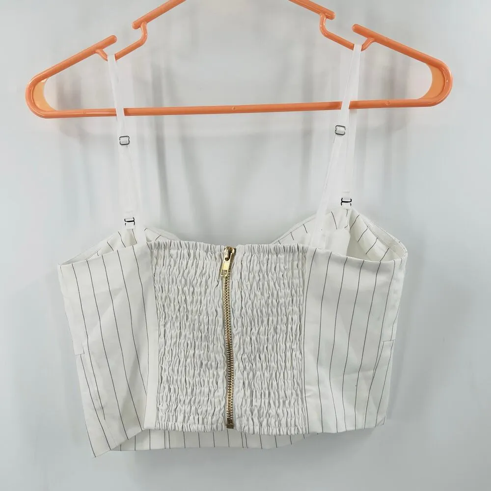 WALTER BAKER Tank Size Small Crop Chicago Pin Stripe NWT White Designer Luxury - Image 3