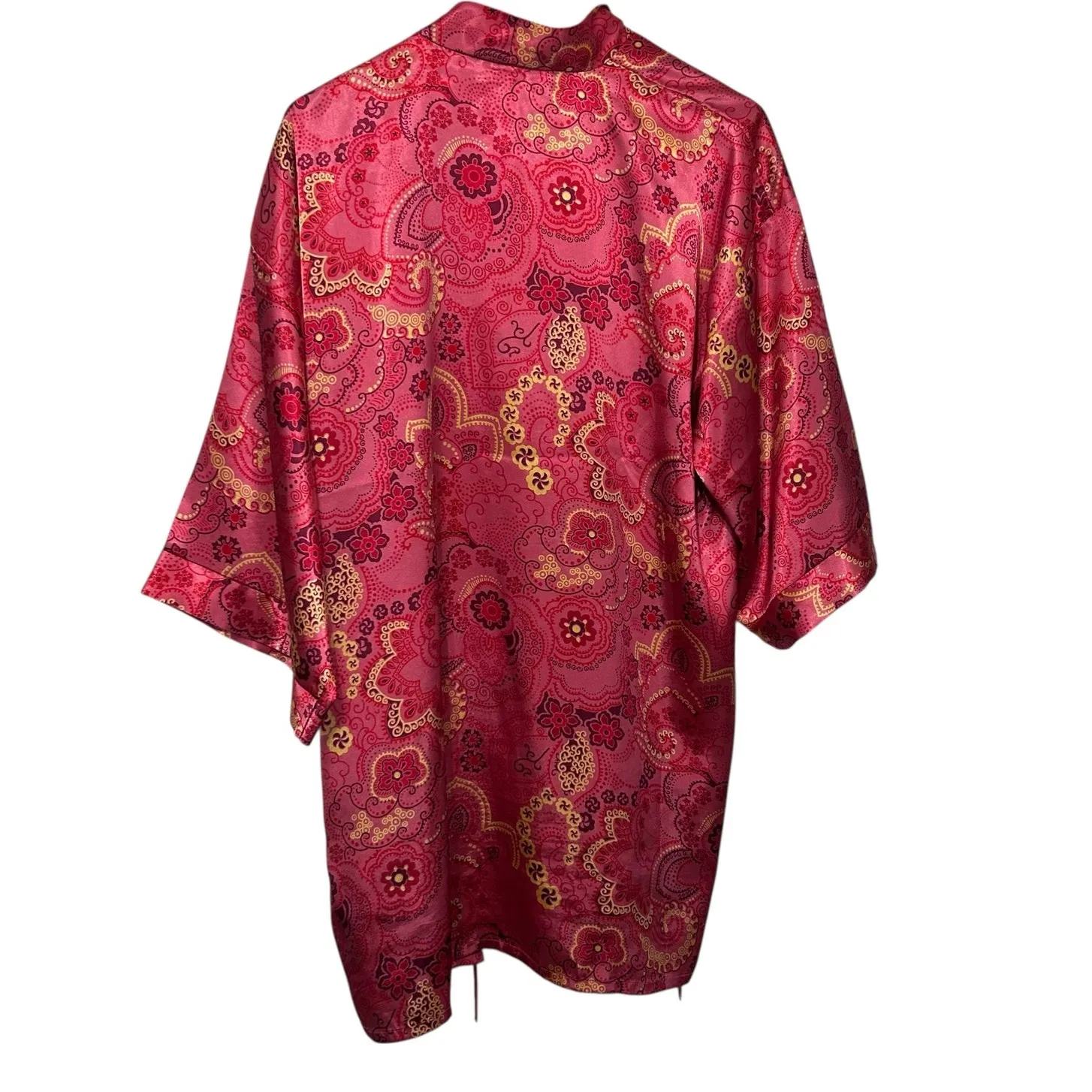 Y2K Fredericks Women Pink Robe M Satin Kimono Paisley Floral Loungewear Romantic - Image 2