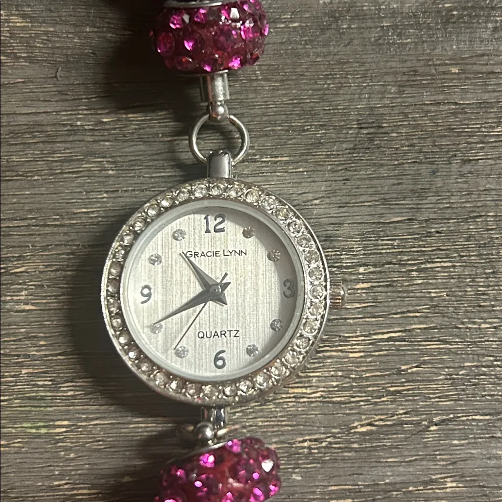 Gracie Lynn Pink Beaded Charm Bracelet Style Women's Watch - Image 2