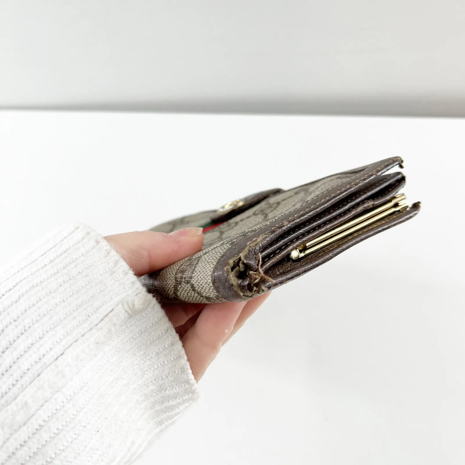 Gucci Vintage GG Supreme Web Long Trifold Wallet French Purse Brown - Image 12