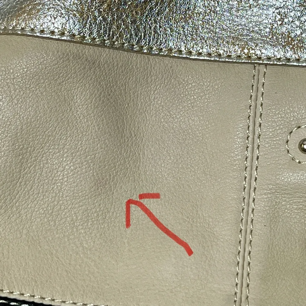 B. MAKOWSKY Metallic Tan Brown & Black Leather Snap Shoulder Bag Purse - Image 14