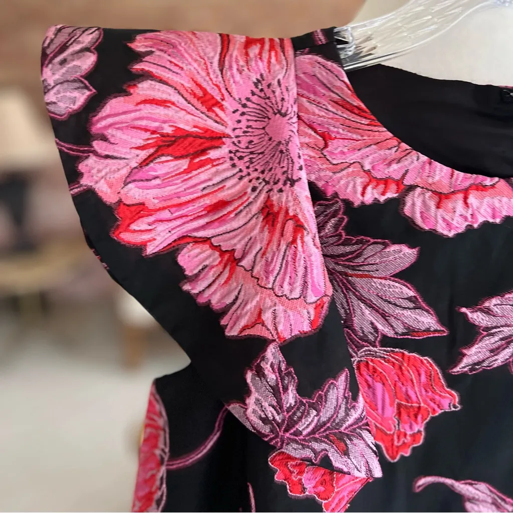 NWT Badgley Mischka Belle Gina Dress Mini Jacquard Black Pink Floral 4 Cocktail - Image 7