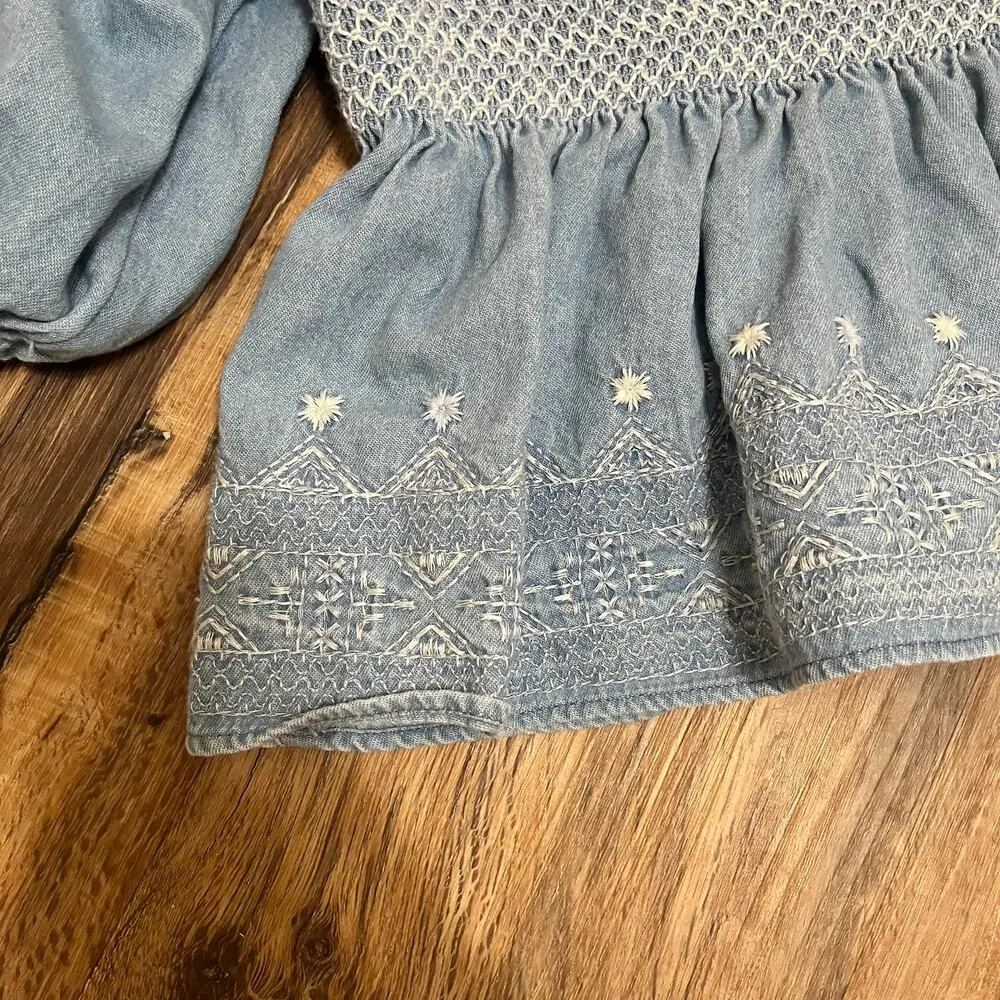 American Eagle Smocked Square Neck Babydoll Top Blue Size S - Image 7