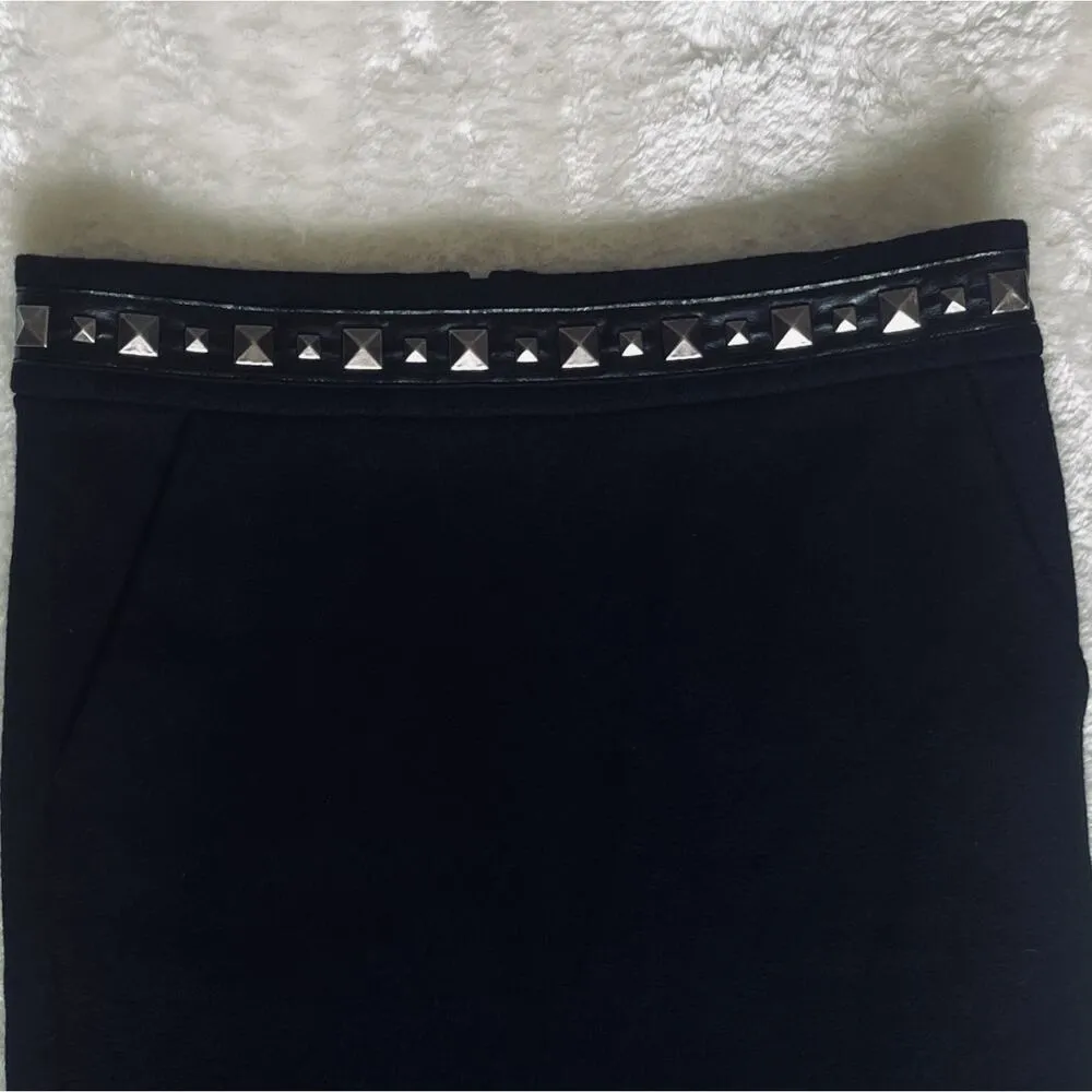 Tory Burch | Black Studded 100% Wool Pencil Skirt | Sz S | Edgy, Corporate Goth - Image 4