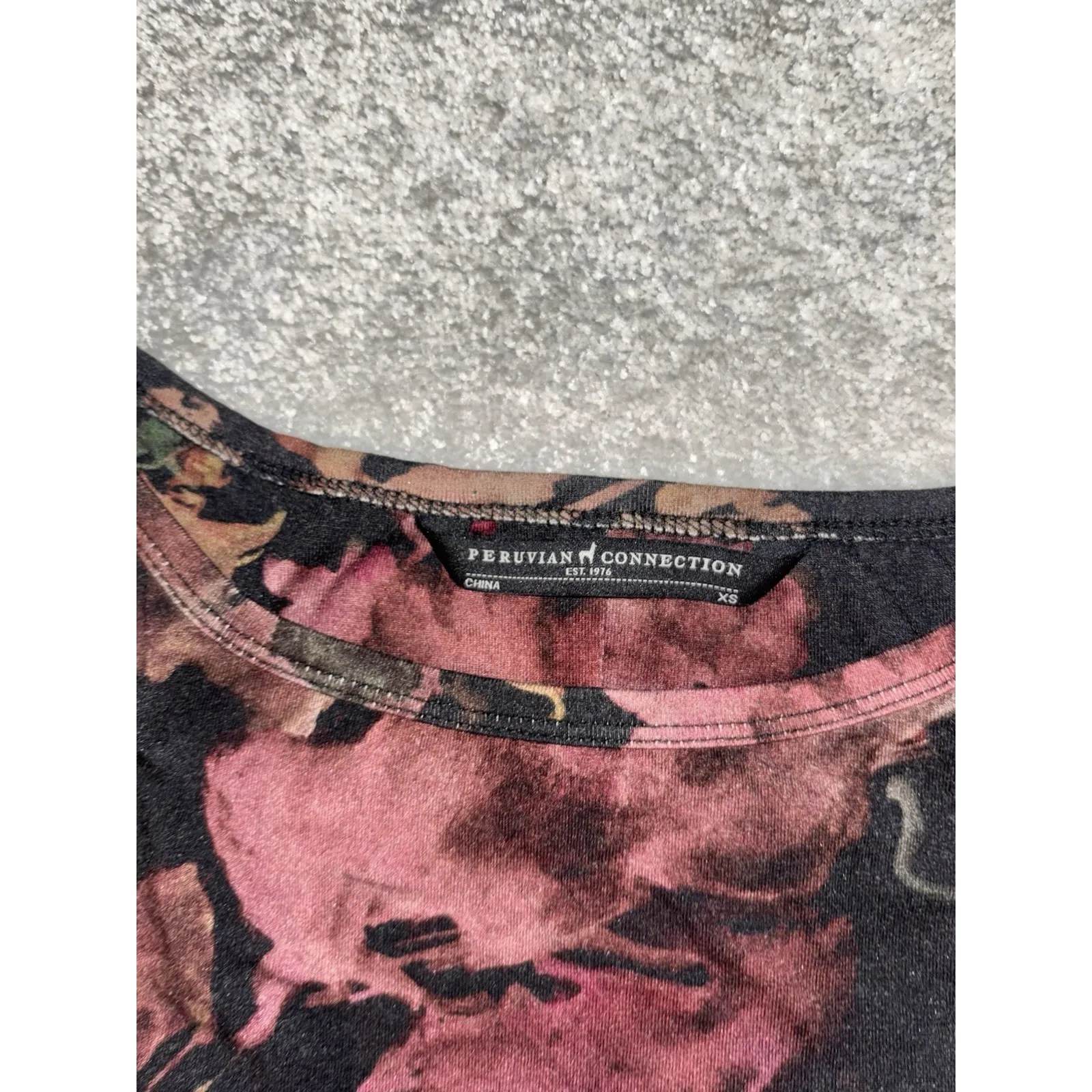 Peruvian Connection Dress Xs Floral Sheath Stretch Faux Wrap Old Money Classic - Image 8