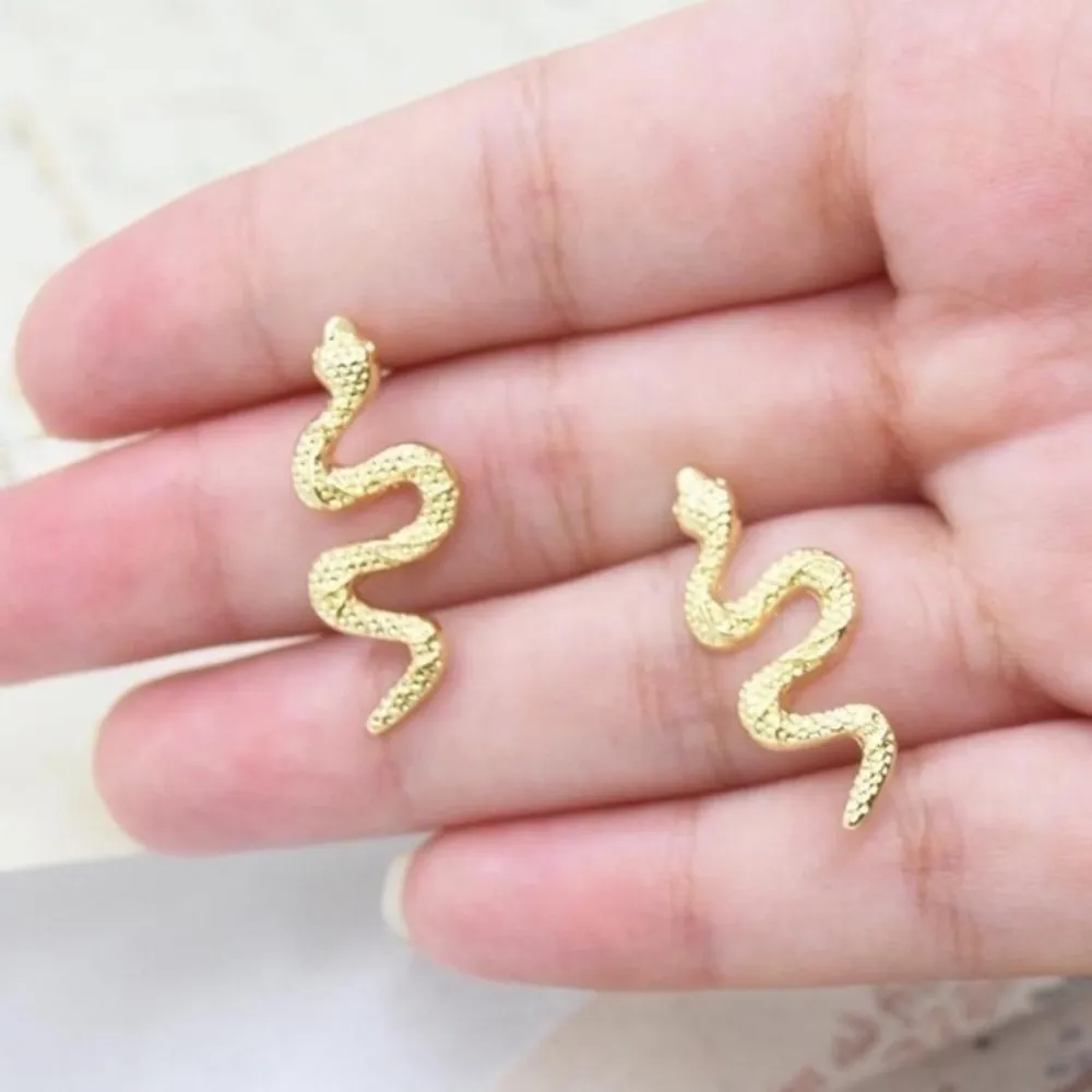 Gold Snake Stud Earrings - Image 2