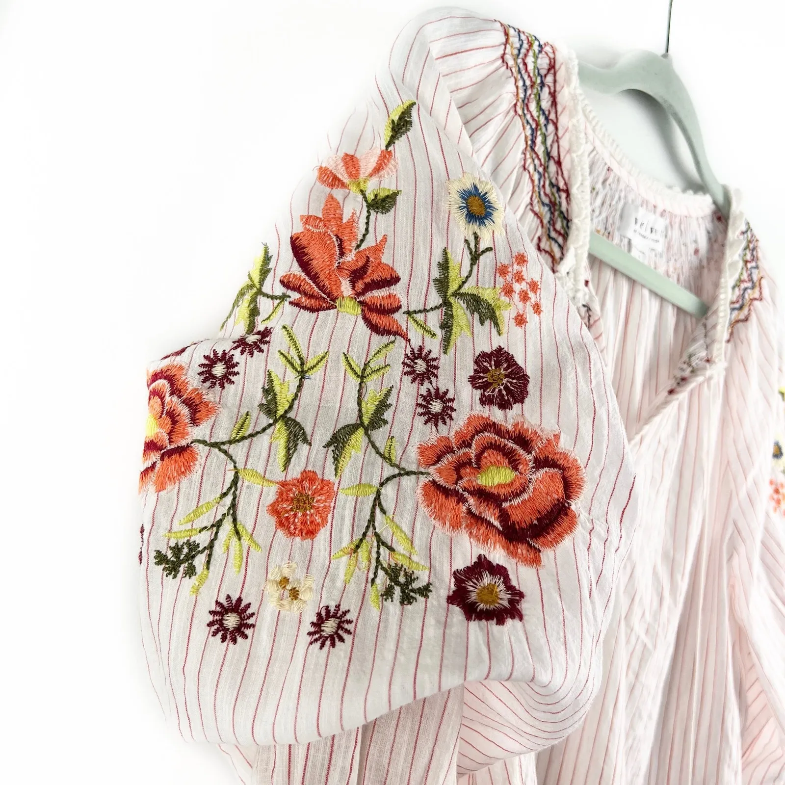 Velvet by Graham & Spencer Rina Embroidered Blouse Small Striped Tassel - Image 5