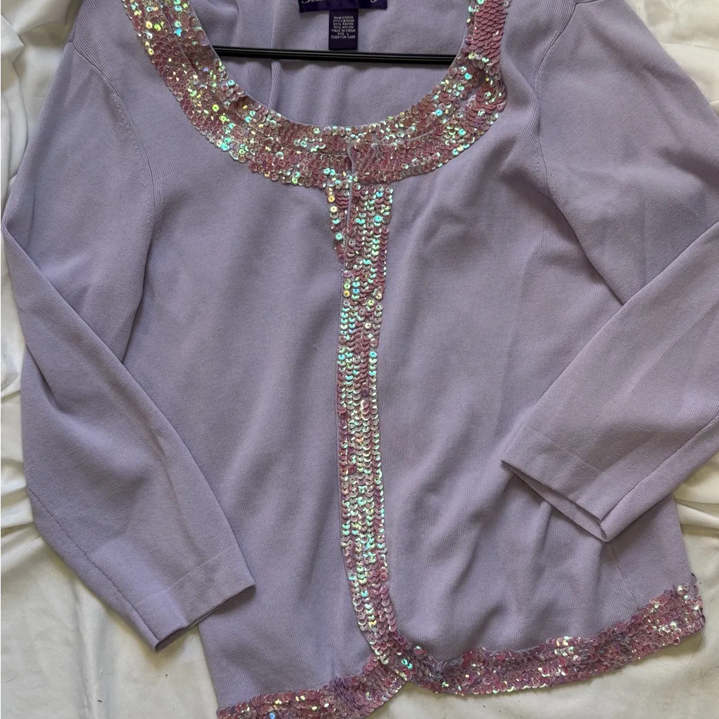 Russell Kemp Lavender Tank and Cardigan with Sequin Detail Size Large Med Tank Purple - Image 5