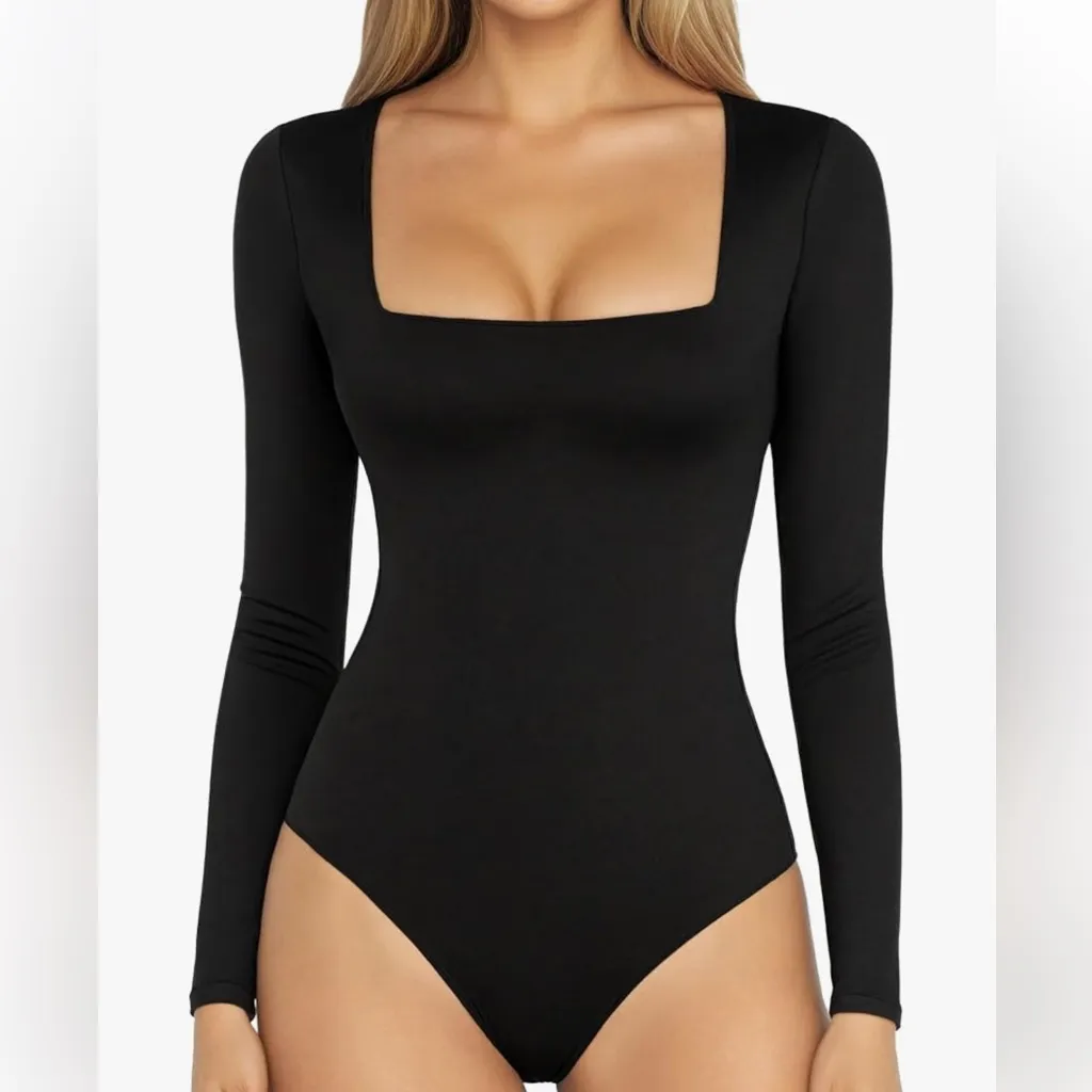 Black Square Neck Bodysuit - Image 2