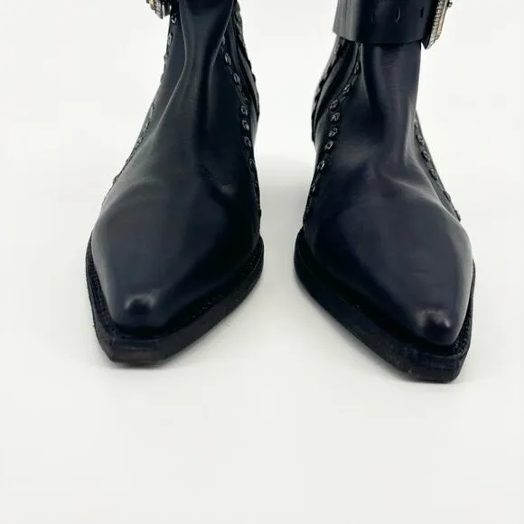 Free‎ People Billy Western Boots Size 8.5 Buckle Studs Pointed Toe Black - Image 5