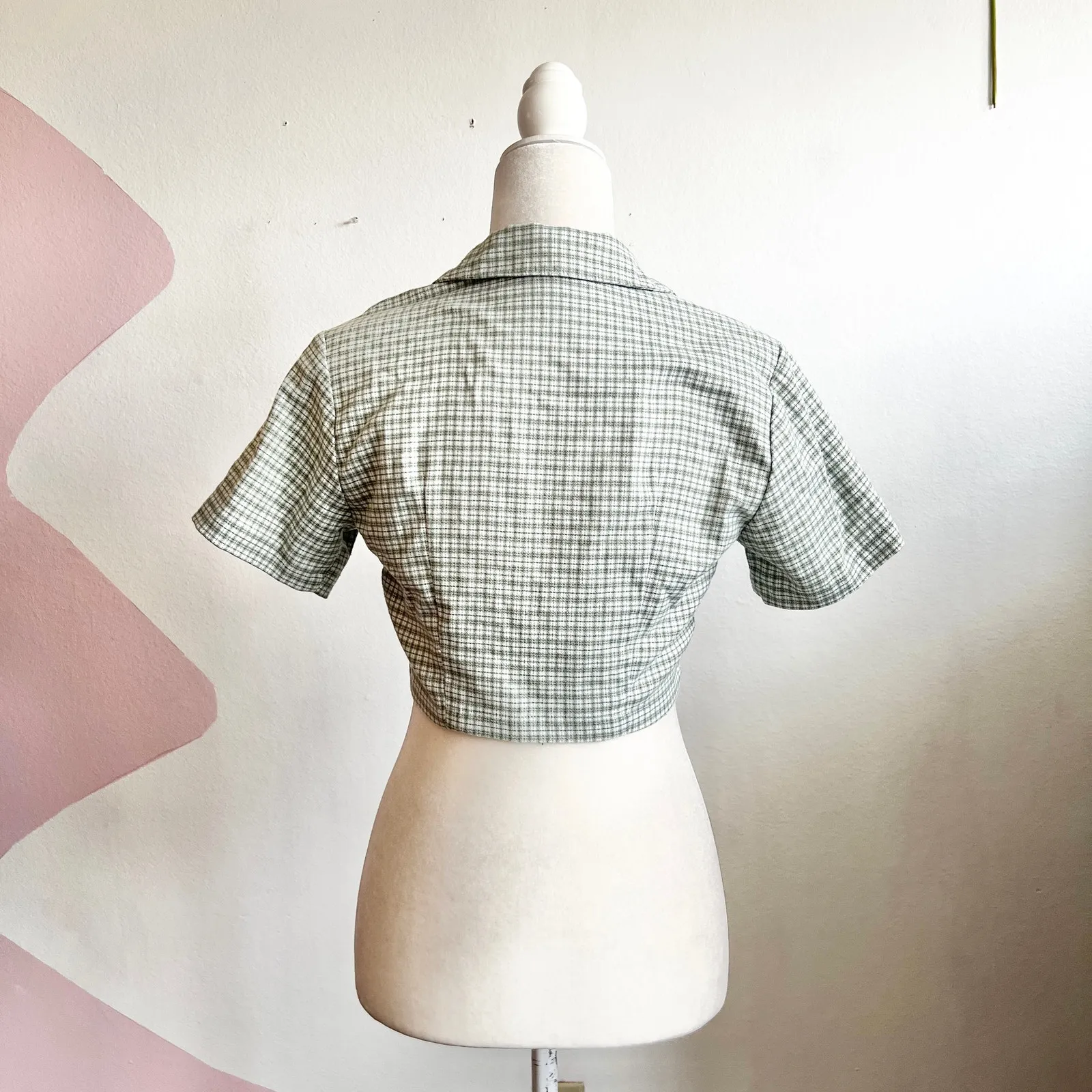 Brandy Melville Green Plaid Button Up Top Y2K 2000s Grunge Preppy Small‎ - Image 2