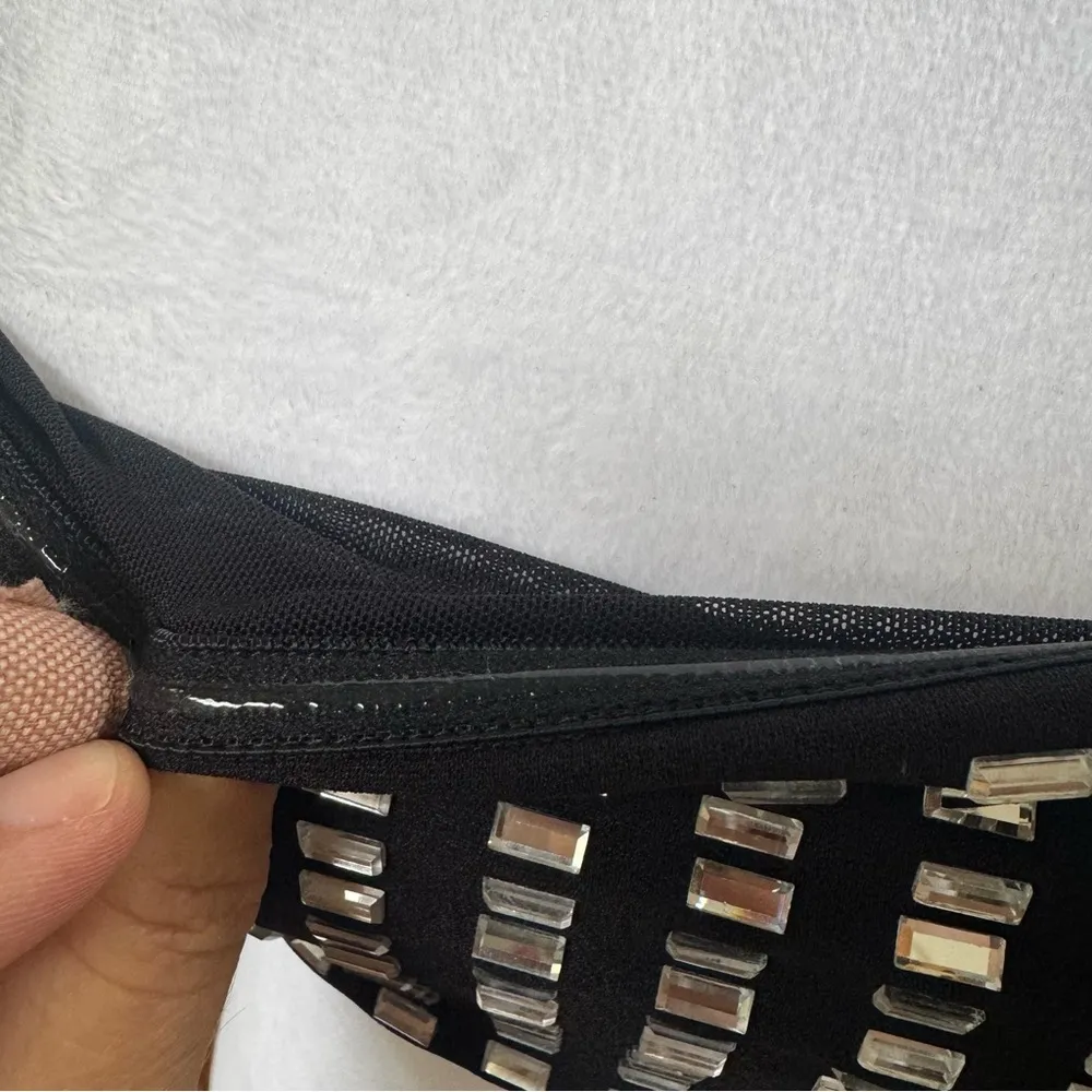 WeWoreWhat black crystal spandex bandeau top cropped strapless party - Image 5