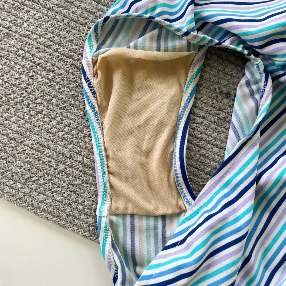 Vintage 90’s Pro Spirit Blue Purple White Stripe One Piece Low Back Swimsuit Size undefined - Image 12