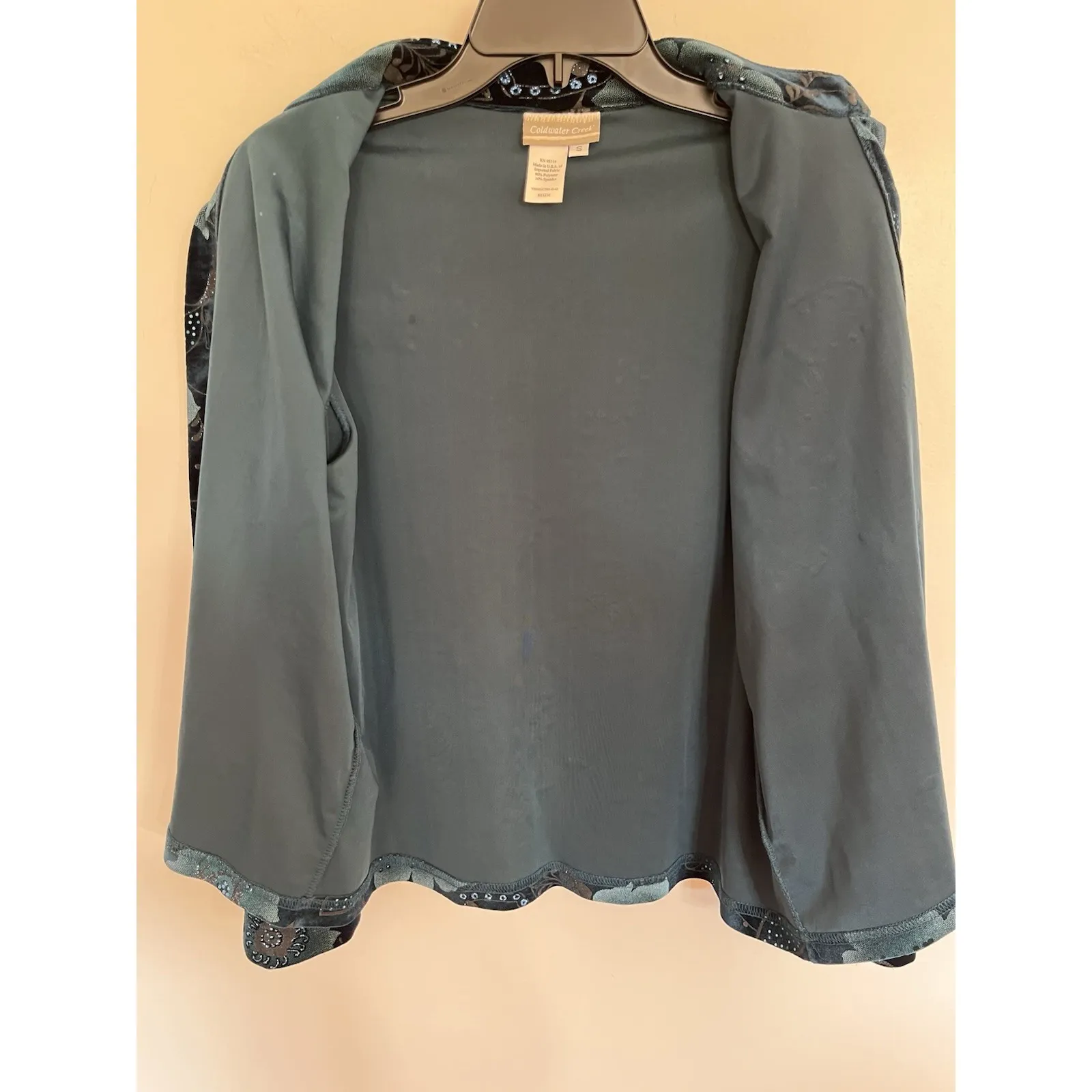 Vintage 90s Coldwater Creek Jacket Womens Small Teal Floral Glitter Made In USA - Image 7