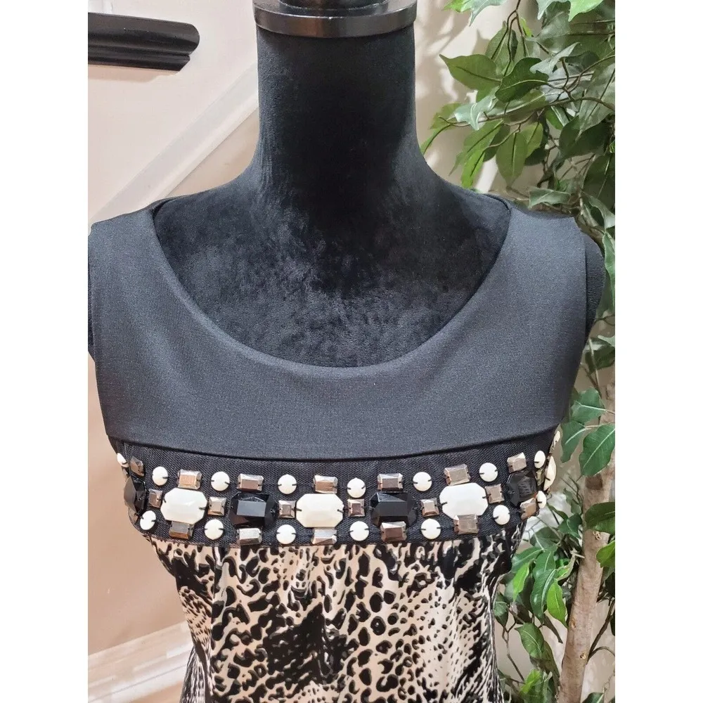 FYLO Women's Black & Beige Jeweled Round Neck Sleeveless Top Blouse Size L/G Size L - Image 11