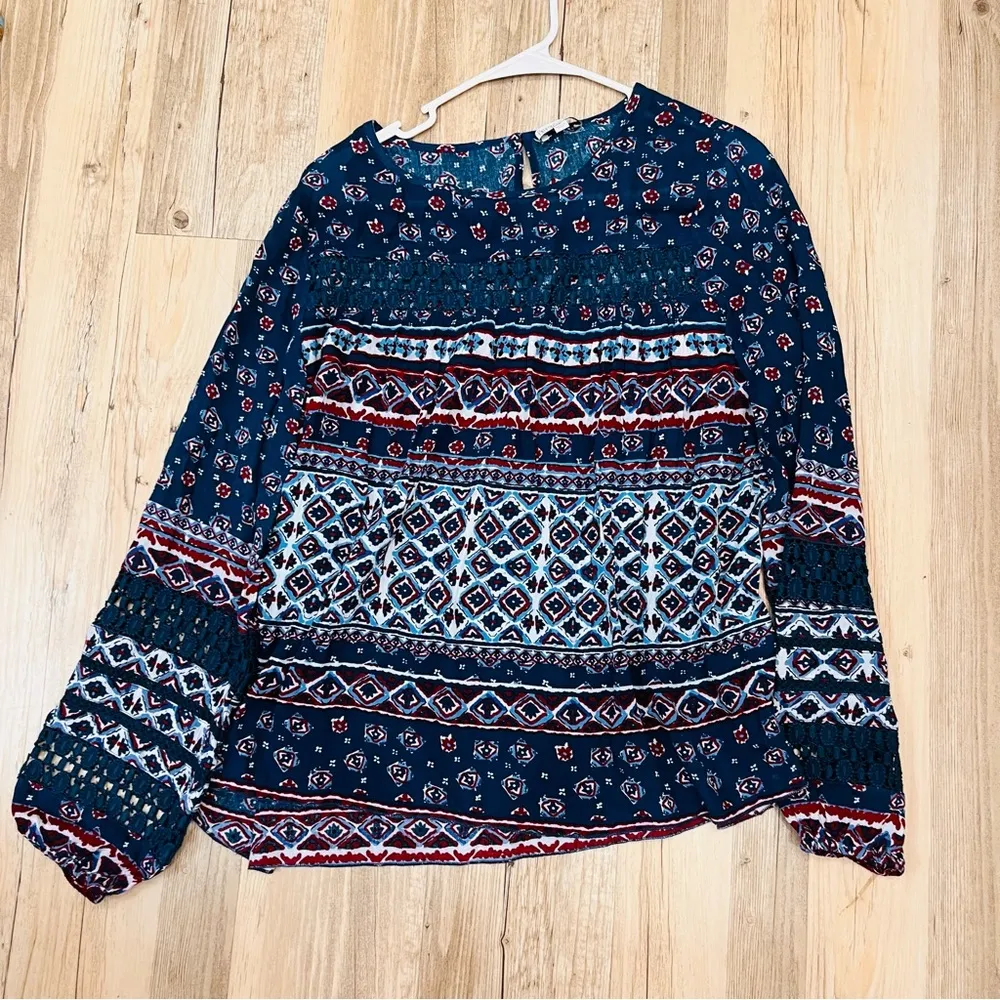 Boho Crochet Detail Tunic by Patrons of Peace size small blue - Image 6