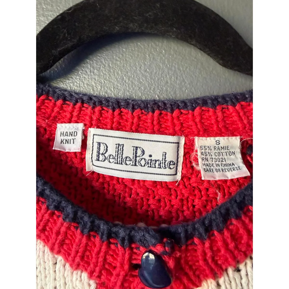 Hand Knit American Flag Pattern Cardigan Sweater Red - Image 3